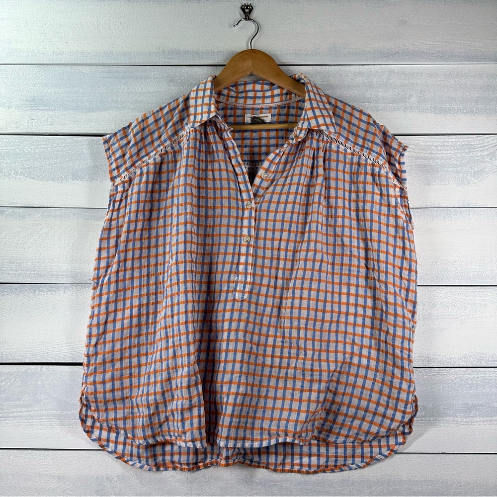 Pilcro and the Letterpress Orange Blue Plaid Dolman Button Down